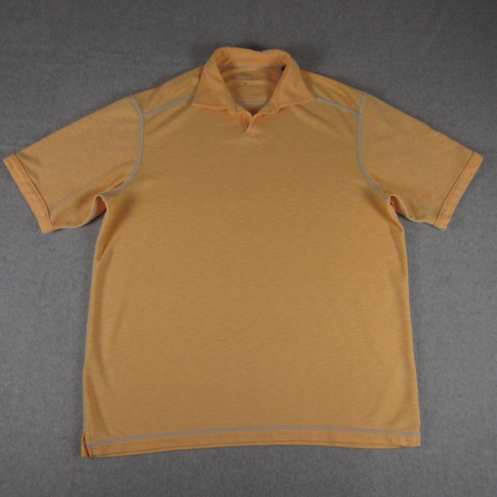 Tommy Bahama Polo Mens Medium Orange Tencel Blend Short Sleeve Golf Casual
